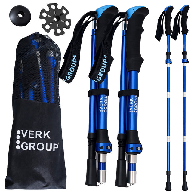 Opvouwbare Wandelstokken – Verstelbare Trekkingstokken – Nordic Walking Stokken – Anti-Shock – Aluminium – Set van 2 – Blauw