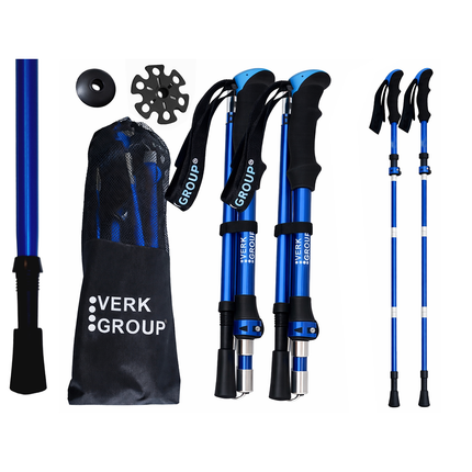 Opvouwbare Wandelstokken – Verstelbare Trekkingstokken – Nordic Walking Stokken – Anti-Shock – Aluminium – Set van 2 – Blauw