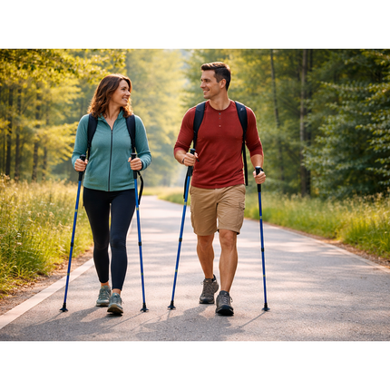 Opvouwbare Wandelstokken – Verstelbare Trekkingstokken – Nordic Walking Stokken – Anti-Shock – Aluminium – Set van 2 – Blauw
