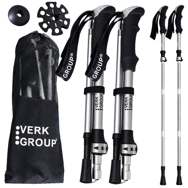 Opvouwbare Wandelstokken – Verstelbare Trekkingstokken – Nordic Walking Stokken – Anti-Shock – Aluminium – Set van 2 – Zilver