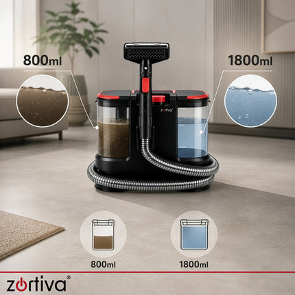 VacTrim Zortiva Wasstofzuiger 800W – 17.000 Pa – Bekledingreiniger – Tapijtreiniger – Waterstofzuiger – Dierenhaar – 1800 ml