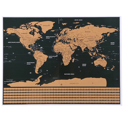 Malatec Scratch Map Deluxe Edition – Krasbare Wereldkaart 82.5 × 59.4 cm – Luxe Reiskaart met Accessoires, Stickers & Gouden Kraslaag