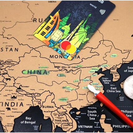 Malatec Scratch Map Deluxe Edition – Krasbare Wereldkaart 82.5 × 59.4 cm – Luxe Reiskaart met Accessoires, Stickers & Gouden Kraslaag