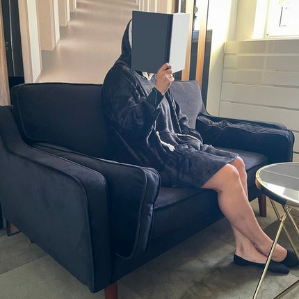 Ruhhy XXL Oversize Deken Sweatshirt – Zwart – Extra Warm, Dik, Flanel, Hoodie met Capuchon & Kangoeroezak