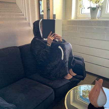 Ruhhy XXL Oversize Deken Sweatshirt – Zwart – Extra Warm, Dik, Flanel, Hoodie met Capuchon & Kangoeroezak