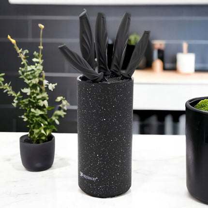 Meyerhoff 6-Delige RVS Messenset in Zwart Marmer Messenblok – Keukenmessen Set – Luxe Cadeau – Ergonomisch & Hygiënisch