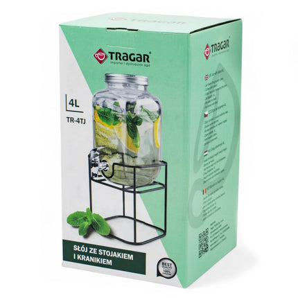 Drankdispenser 4 Liter met Kraantje en Metalen Standaard – Glazen Sapdispenser – Limonadedispenser voor Water, Sap & IJsthee