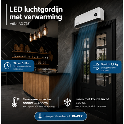 Adler AD 7751 Elektrische Wandkachel 2000W – Keramische Kachel met Afstandsbediening – Timer – Wit