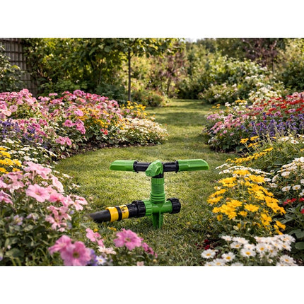 DIVODV Tuinsproeier met Grondpen 360° – Gazonsproeier tot 18 m² – Automatische Sprinkler met 3 Sproeiarmen
