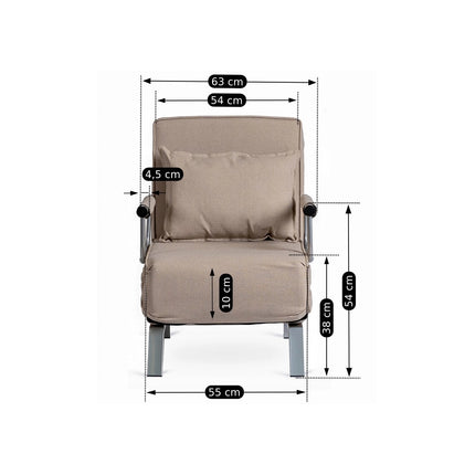 2de kansje Mebel Elite Bart Luxe 3-in-1 Uitklapbare Slaapstoel Beige - Inklapbare Slaapbank Met 5 Standen Verstelbare Rugleuning - Belastbaar Tot 125 kg - Moderne Slaapfauteuil - Logeerbed