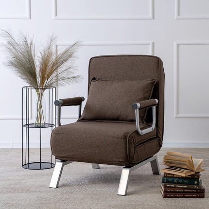 Mebel Elite Bart Luxe 3-in-1 Uitklapbare Slaapstoel Bruin - Inklapbare Slaapbank Met 5 Standen Verstelbare Rugleuning - Belastbaar Tot 125 kg - Moderne Slaapfauteuil - Logeerbed