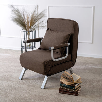 Mebel Elite Bart Luxe 3-in-1 Uitklapbare Slaapstoel Bruin - Inklapbare Slaapbank Met 5 Standen Verstelbare Rugleuning - Belastbaar Tot 125 kg - Moderne Slaapfauteuil - Logeerbed