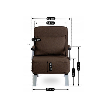 Mebel Elite Bart Luxe 3-in-1 Uitklapbare Slaapstoel Bruin - Inklapbare Slaapbank Met 5 Standen Verstelbare Rugleuning - Belastbaar Tot 125 kg - Moderne Slaapfauteuil - Logeerbed