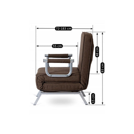 Mebel Elite Bart Luxe 3-in-1 Uitklapbare Slaapstoel Bruin - Inklapbare Slaapbank Met 5 Standen Verstelbare Rugleuning - Belastbaar Tot 125 kg - Moderne Slaapfauteuil - Logeerbed