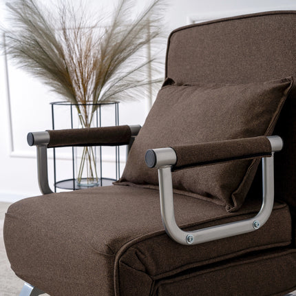Mebel Elite Bart Luxe 3-in-1 Uitklapbare Slaapstoel Bruin - Inklapbare Slaapbank Met 5 Standen Verstelbare Rugleuning - Belastbaar Tot 125 kg - Moderne Slaapfauteuil - Logeerbed