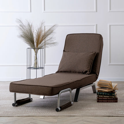 Mebel Elite Bart Luxe 3-in-1 Uitklapbare Slaapstoel Bruin - Inklapbare Slaapbank Met 5 Standen Verstelbare Rugleuning - Belastbaar Tot 125 kg - Moderne Slaapfauteuil - Logeerbed
