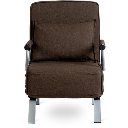 Mebel Elite Bart Luxe 3-in-1 Uitklapbare Slaapstoel Bruin - Inklapbare Slaapbank Met 5 Standen Verstelbare Rugleuning - Belastbaar Tot 125 kg - Moderne Slaapfauteuil - Logeerbed