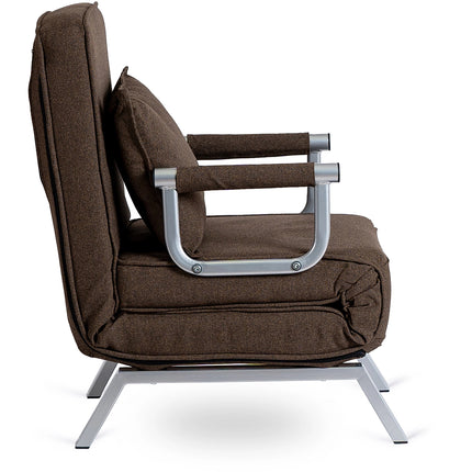 Mebel Elite Bart Luxe 3-in-1 Uitklapbare Slaapstoel Bruin - Inklapbare Slaapbank Met 5 Standen Verstelbare Rugleuning - Belastbaar Tot 125 kg - Moderne Slaapfauteuil - Logeerbed