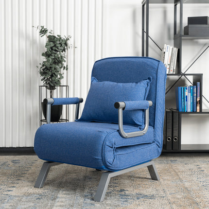 Mebel Elite Bart Luxe 3-in-1 Uitklapbare Slaapstoel Blauw - Inklapbare Slaapbank Met 5 Standen Verstelbare Rugleuning - Belastbaar Tot 125 kg - Moderne Slaapfauteuil - Logeerbed