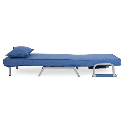 Mebel Elite Bart Luxe 3-in-1 Uitklapbare Slaapstoel Blauw - Inklapbare Slaapbank Met 5 Standen Verstelbare Rugleuning - Belastbaar Tot 125 kg - Moderne Slaapfauteuil - Logeerbed