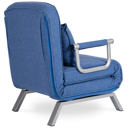 Mebel Elite Bart Luxe 3-in-1 Uitklapbare Slaapstoel Blauw - Inklapbare Slaapbank Met 5 Standen Verstelbare Rugleuning - Belastbaar Tot 125 kg - Moderne Slaapfauteuil - Logeerbed