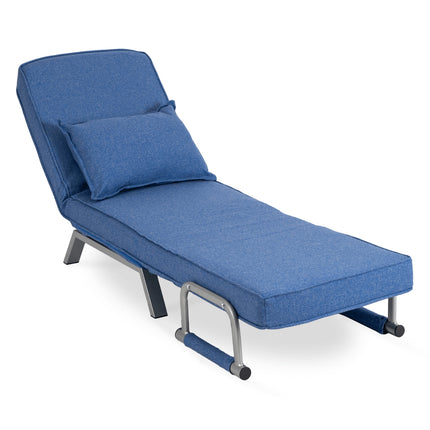 Mebel Elite Bart Luxe 3-in-1 Uitklapbare Slaapstoel Blauw - Inklapbare Slaapbank Met 5 Standen Verstelbare Rugleuning - Belastbaar Tot 125 kg - Moderne Slaapfauteuil - Logeerbed