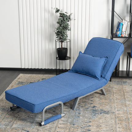 Mebel Elite Bart Luxe 3-in-1 Uitklapbare Slaapstoel Blauw - Inklapbare Slaapbank Met 5 Standen Verstelbare Rugleuning - Belastbaar Tot 125 kg - Moderne Slaapfauteuil - Logeerbed