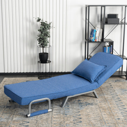 Mebel Elite Bart Luxe 3-in-1 Uitklapbare Slaapstoel Blauw - Inklapbare Slaapbank Met 5 Standen Verstelbare Rugleuning - Belastbaar Tot 125 kg - Moderne Slaapfauteuil - Logeerbed