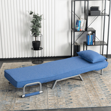 Mebel Elite Bart Luxe 3-in-1 Uitklapbare Slaapstoel Blauw - Inklapbare Slaapbank Met 5 Standen Verstelbare Rugleuning - Belastbaar Tot 125 kg - Moderne Slaapfauteuil - Logeerbed
