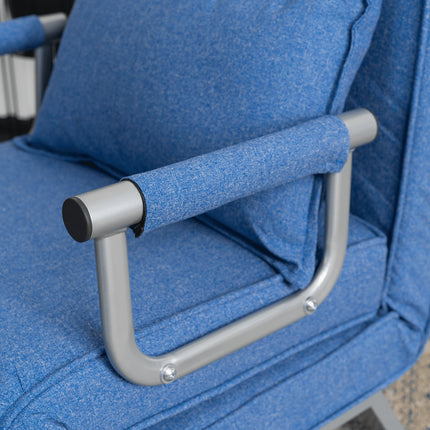 Mebel Elite Bart Luxe 3-in-1 Uitklapbare Slaapstoel Blauw - Inklapbare Slaapbank Met 5 Standen Verstelbare Rugleuning - Belastbaar Tot 125 kg - Moderne Slaapfauteuil - Logeerbed