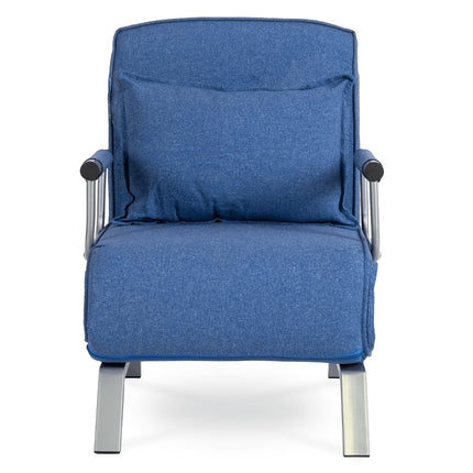 Mebel Elite Bart Luxe 3-in-1 Uitklapbare Slaapstoel Blauw - Inklapbare Slaapbank Met 5 Standen Verstelbare Rugleuning - Belastbaar Tot 125 kg - Moderne Slaapfauteuil - Logeerbed