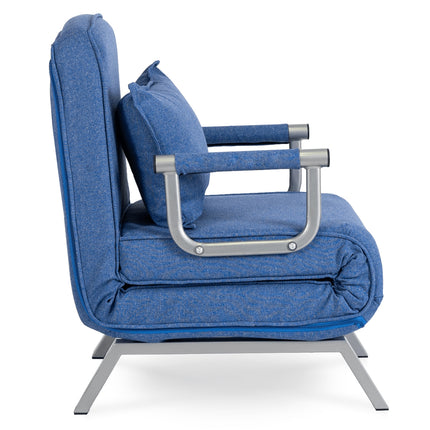 Mebel Elite Bart Luxe 3-in-1 Uitklapbare Slaapstoel Blauw - Inklapbare Slaapbank Met 5 Standen Verstelbare Rugleuning - Belastbaar Tot 125 kg - Moderne Slaapfauteuil - Logeerbed