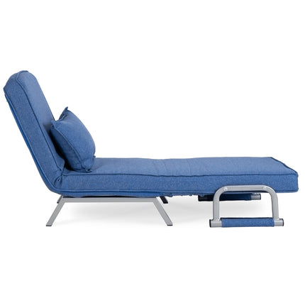 Mebel Elite Bart Luxe 3-in-1 Uitklapbare Slaapstoel Blauw - Inklapbare Slaapbank Met 5 Standen Verstelbare Rugleuning - Belastbaar Tot 125 kg - Moderne Slaapfauteuil - Logeerbed