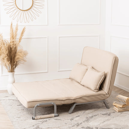 Mebel Elite Bart 2 Luxe 3-in-1 Uitklapbare Grote Slaapstoel Beige - Inklapbare Slaapbank Met 5 Standen Verstelbare Rugleuning - Belastbaar Tot 250 kg - Moderne Slaapfauteuil - Logeerbed