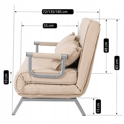 Mebel Elite Bart 2 Luxe 3-in-1 Uitklapbare Grote Slaapstoel Beige - Inklapbare Slaapbank Met 5 Standen Verstelbare Rugleuning - Belastbaar Tot 250 kg - Moderne Slaapfauteuil - Logeerbed