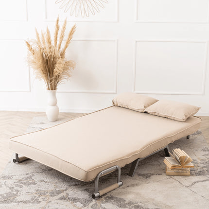 Mebel Elite Bart 2 Luxe 3-in-1 Uitklapbare Grote Slaapstoel Beige - Inklapbare Slaapbank Met 5 Standen Verstelbare Rugleuning - Belastbaar Tot 250 kg - Moderne Slaapfauteuil - Logeerbed