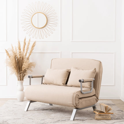 Mebel Elite Bart 2 Luxe 3-in-1 Uitklapbare Grote Slaapstoel Beige - Inklapbare Slaapbank Met 5 Standen Verstelbare Rugleuning - Belastbaar Tot 250 kg - Moderne Slaapfauteuil - Logeerbed