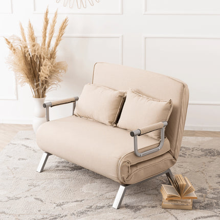 Mebel Elite Bart 2 Luxe 3-in-1 Uitklapbare Grote Slaapstoel Beige - Inklapbare Slaapbank Met 5 Standen Verstelbare Rugleuning - Belastbaar Tot 250 kg - Moderne Slaapfauteuil - Logeerbed