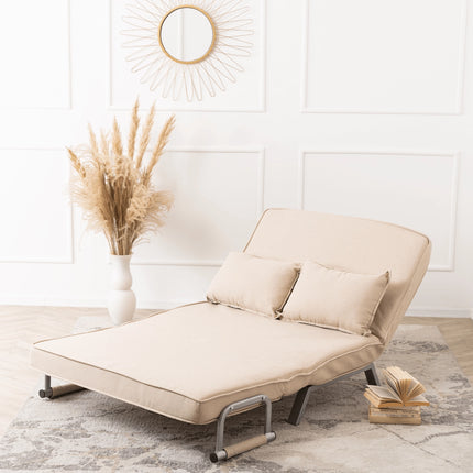 Mebel Elite Bart 2 Luxe 3-in-1 Uitklapbare Grote Slaapstoel Beige - Inklapbare Slaapbank Met 5 Standen Verstelbare Rugleuning - Belastbaar Tot 250 kg - Moderne Slaapfauteuil - Logeerbed