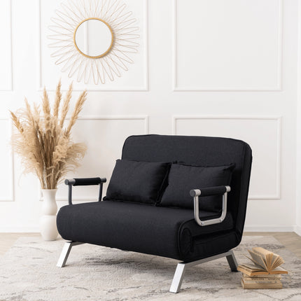 Mebel Elite Bart 2 Luxe 3-in-1 Uitklapbare Grote Slaapstoel Zwart - Inklapbare Slaapbank Met 5 Standen Verstelbare Rugleuning - Belastbaar Tot 250 kg - Moderne Slaapfauteuil - Logeerbed