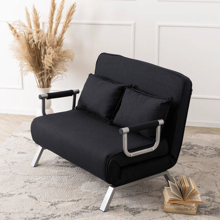 Mebel Elite Bart 2 Luxe 3-in-1 Uitklapbare Grote Slaapstoel Zwart - Inklapbare Slaapbank Met 5 Standen Verstelbare Rugleuning - Belastbaar Tot 250 kg - Moderne Slaapfauteuil - Logeerbed