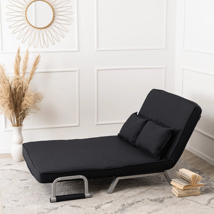Mebel Elite Bart 2 Luxe 3-in-1 Uitklapbare Grote Slaapstoel Zwart - Inklapbare Slaapbank Met 5 Standen Verstelbare Rugleuning - Belastbaar Tot 250 kg - Moderne Slaapfauteuil - Logeerbed