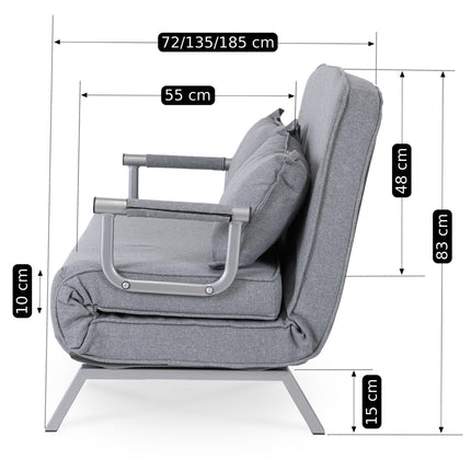 Mebel Elite Bart 2 Luxe 3-in-1 Uitklapbare Grote Slaapstoel Grijs - Inklapbare Slaapbank Met 5 Standen Verstelbare Rugleuning - Belastbaar Tot 250 kg - Moderne Slaapfauteuil - Logeerbed