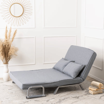 Mebel Elite Bart 2 Luxe 3-in-1 Uitklapbare Grote Slaapstoel Grijs - Inklapbare Slaapbank Met 5 Standen Verstelbare Rugleuning - Belastbaar Tot 250 kg - Moderne Slaapfauteuil - Logeerbed