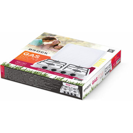 Brock Electronics 4-Pits Gaskookplaat Wit – Draagbaar Camping Kooktoestel – Vrijstaand Gasfornuis 4 Pits – Kampeer Gaskomfoor – Compact Kookstel 48x48 cm voor Camping of Buitenkeuken