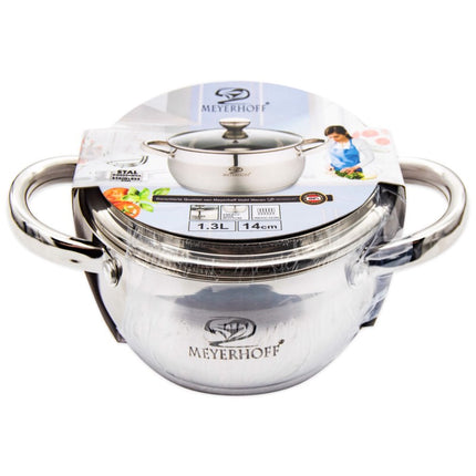 MH-1250 Kookpan 1,3 Liter 14 cm – RVS Pan met Glazen Deksel – Geschikt voor Inductie