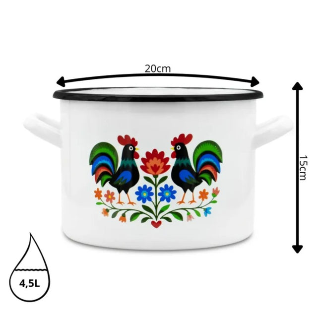 Emaille Kookpan 4,5 Liter – Geëmailleerde Pan 20 cm – Folk Design – Wit