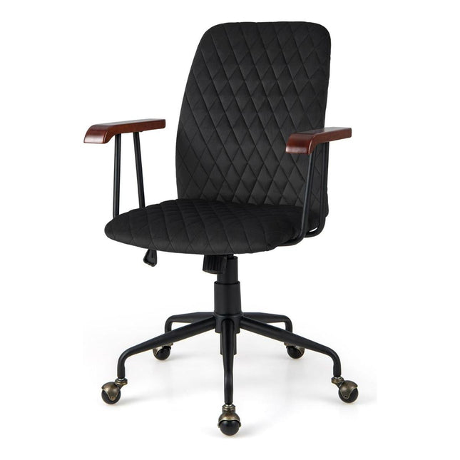 Trendmix Fluwelen Vintage Bureaustoel Met Kantelbare Rugleuning - 150 kg Draagvermogen - Ergonomische Verstelbare Draaibare Thuiskantoor Stoel - Zwart