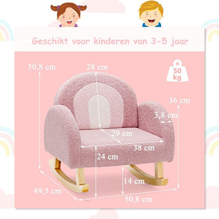 Trendmix Kinderschommelstoel Teddy Roze – Ergonomisch – Voor Kind 3-5 Jaar – Houten Schommelstoel – 50,8 × 49,5 × 50,8 cm