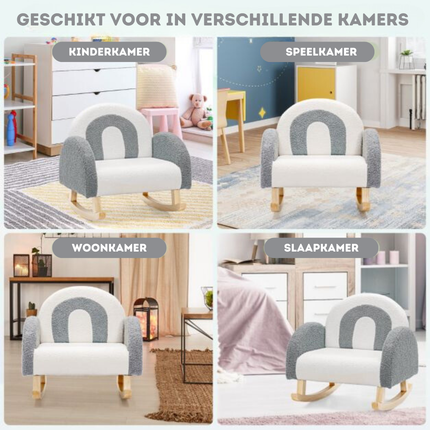 Trendmix Kinderschommelstoel Teddy Grijs – Schommelstoel Kind 3-5 Jaar – Ergonomisch & Zacht – Houten Onderstel – 50,8 × 49,5 × 50,8 cm